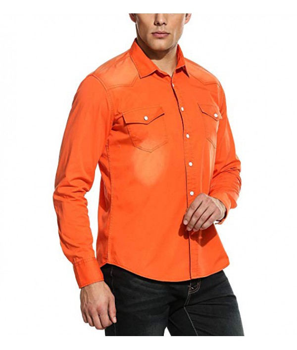 Mens Casual Contrast Long Sleeve Button ...