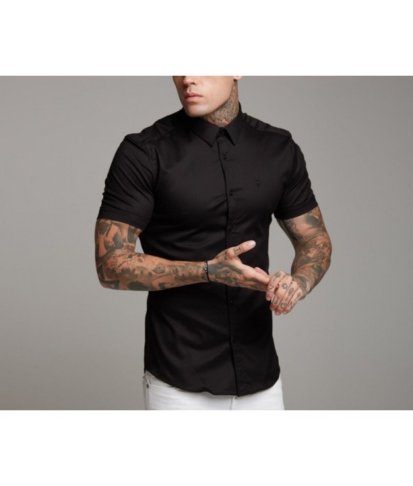 Loose Size Men Shirts Black white 100% Cotton Short Sleeve men's shirt Loose Size Men Shirts Black white 100% Cotton Short Sleeve men's shirt