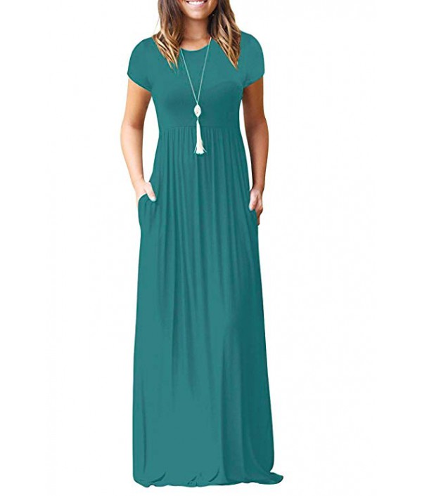 Women's Short Sleeve Loose Plain Maxi Dr...