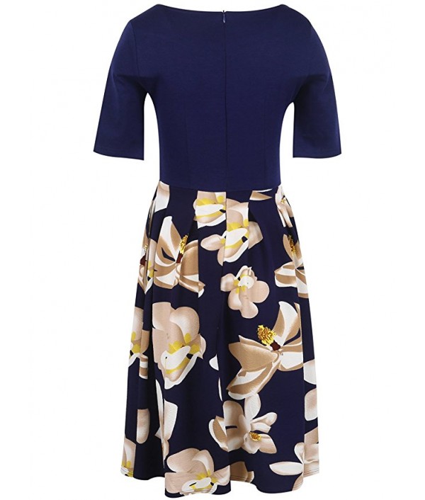 Women's Vintage Patchwork Pockets Puffy Swing Casual Party Dress Women's Vintage Patchwork Pockets Puffy Swing Casual Party Dress