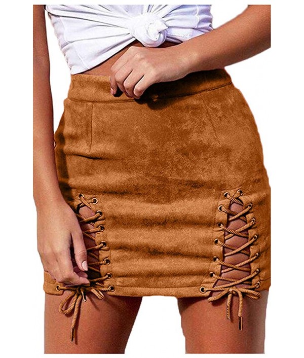 Womens Sexy High Waist Lace up Faux Sued...